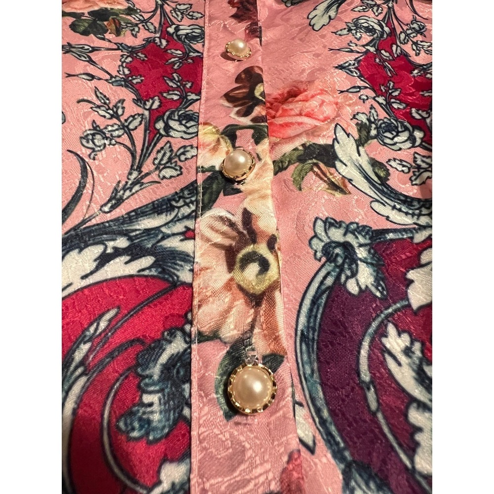 RARE Dalia MacPhee Floral Print Mini Shirt Dress Long Sleeve Pink Green Women's - Picture 6 of 10